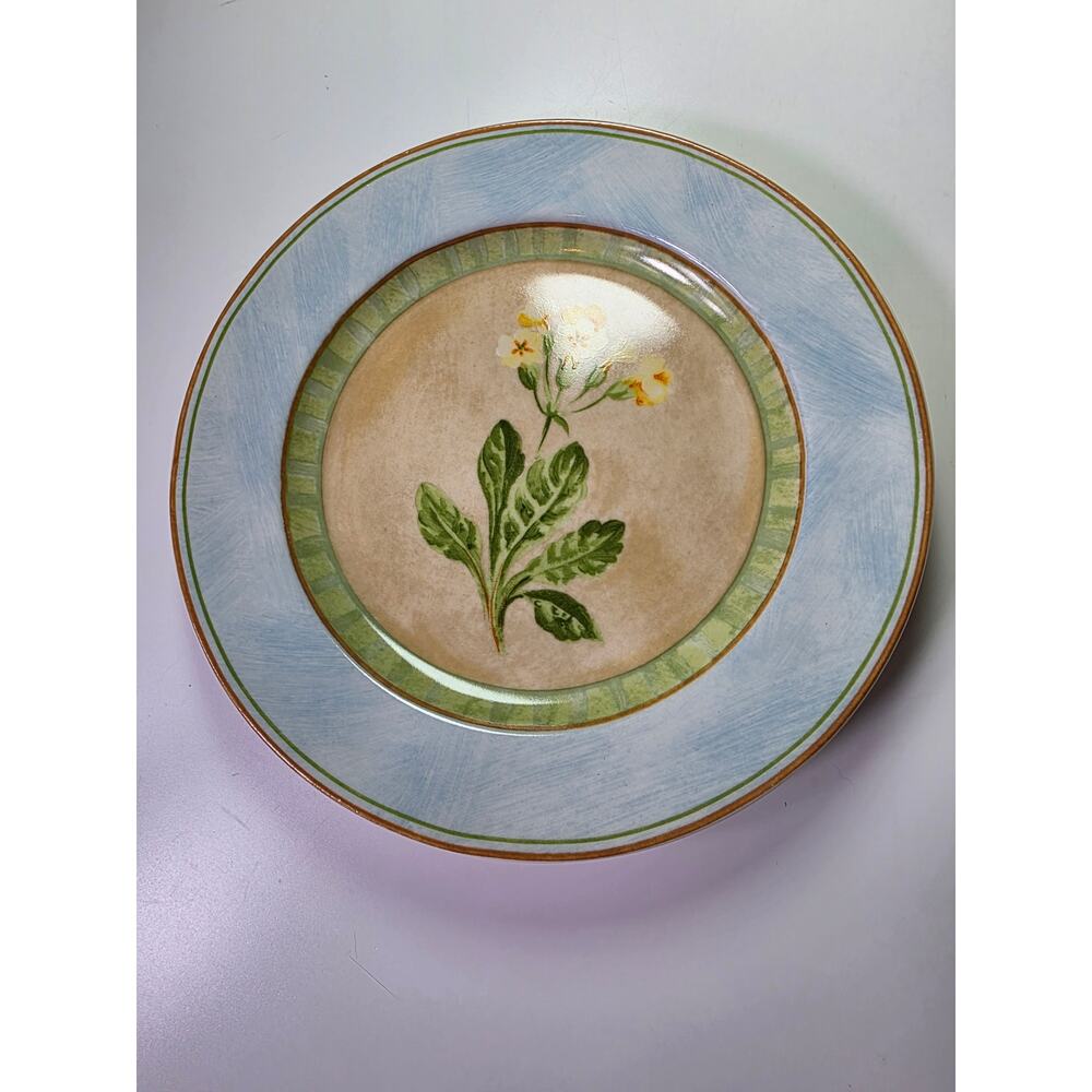Set of 4 222 FIFTH Blue Rim Wildflower Center Clover Discontinued 8" Salad Plate - Picture 4 of 8